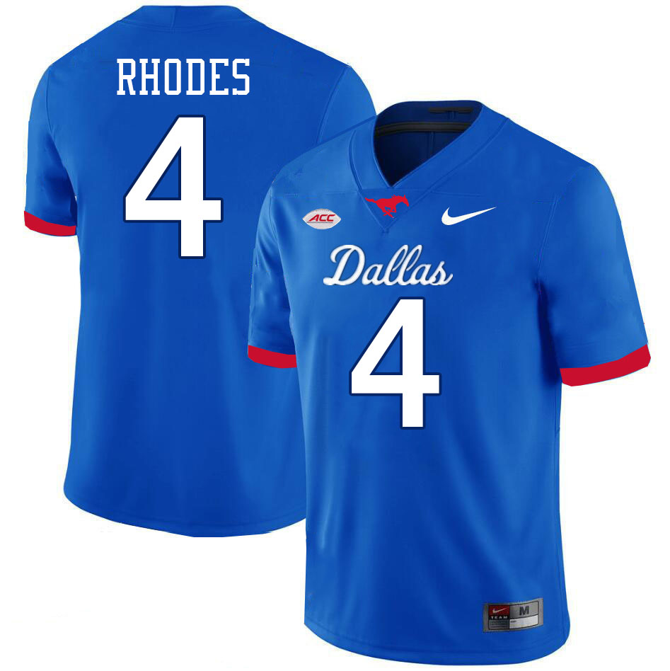 SMU Mustangs #4 Link Rhodes Jersey College Football Uniforms-Dallas Royal